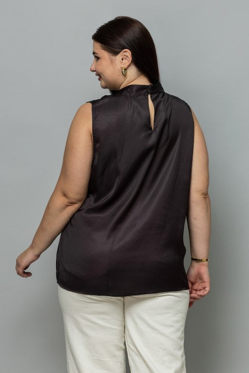 Sleeveless Tie Neck Satin Top