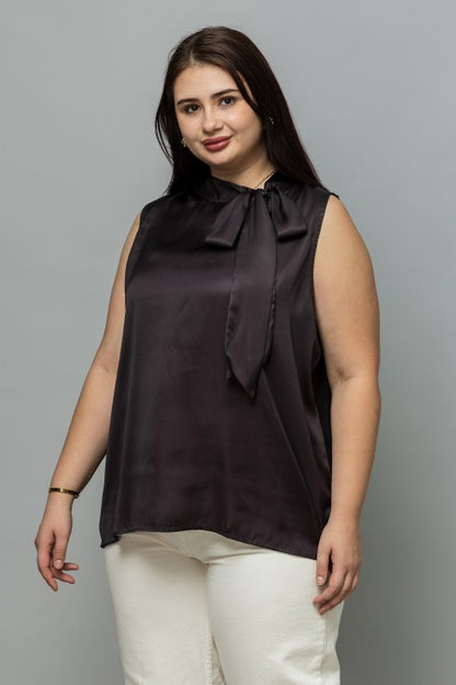 Sleeveless Tie Neck Satin Top
