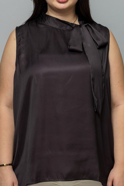 Sleeveless Tie Neck Satin Top