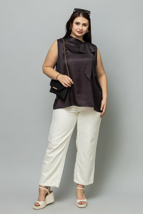 Sleeveless Tie Neck Satin Top