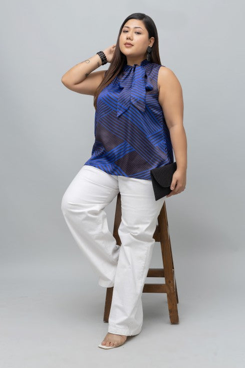 Geometric Print Sleeveless Satin Top