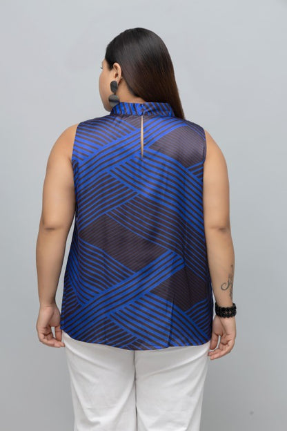 Geometric Print Sleeveless Satin Top