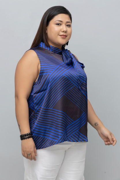 Geometric Print Sleeveless Satin Top