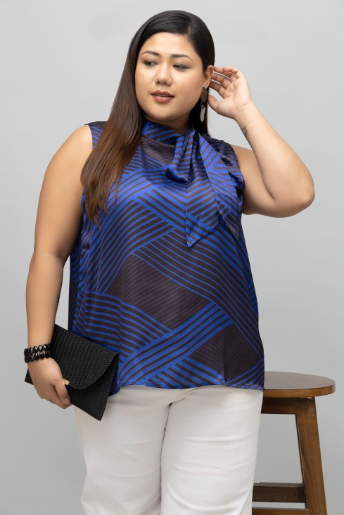 Geometric Print Sleeveless Satin Top
