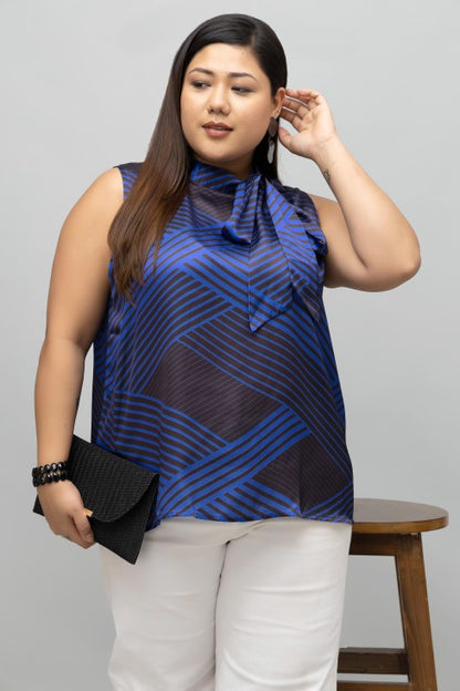 Geometric Print Sleeveless Satin Top