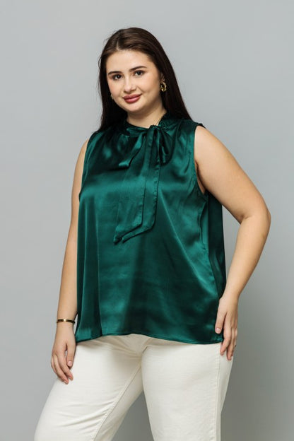Sleeveless Tie Neck Satin Top