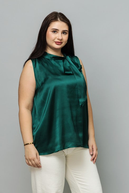 Sleeveless Tie Neck Satin Top