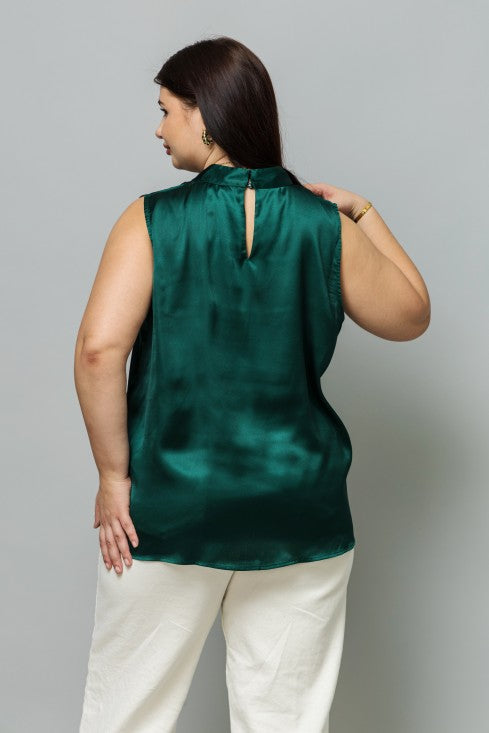 Sleeveless Tie Neck Satin Top