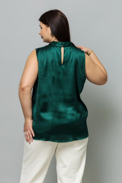 Sleeveless Tie Neck Satin Top