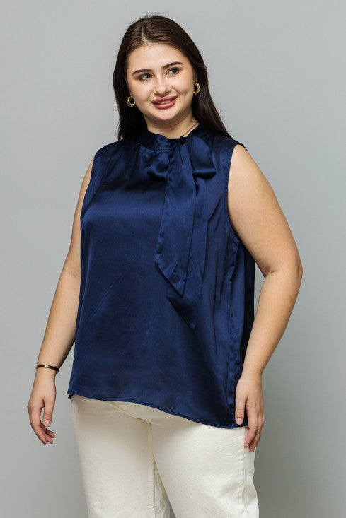 Sleeveless Tie Neck Satin Top