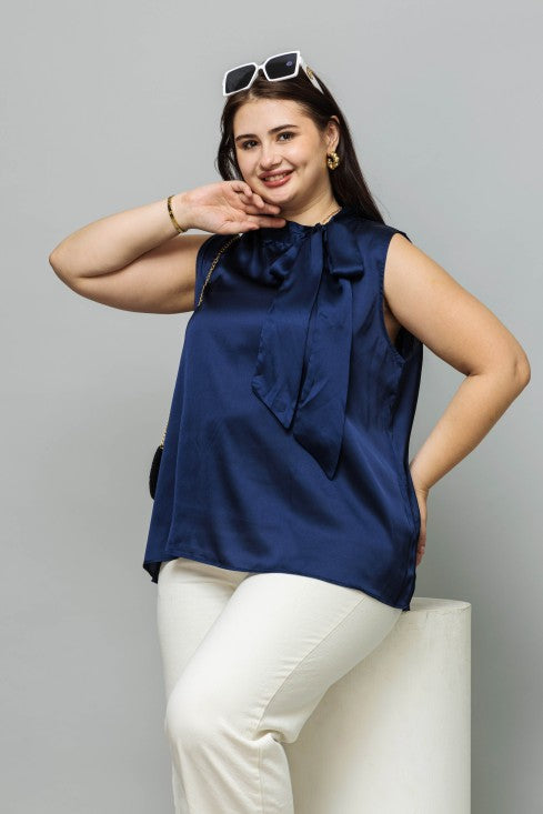 Sleeveless Tie Neck Satin Top