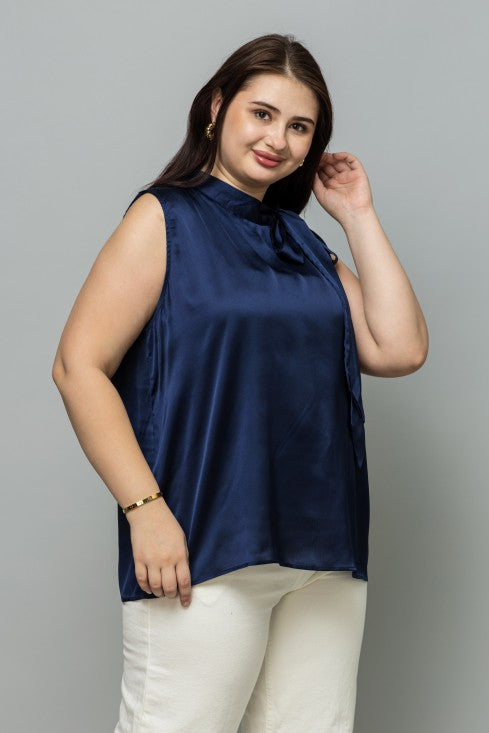 Sleeveless Tie Neck Satin Top