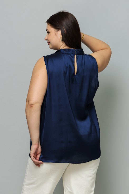 Sleeveless Tie Neck Satin Top
