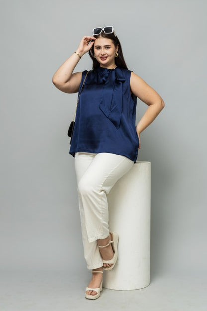 Sleeveless Tie Neck Satin Top