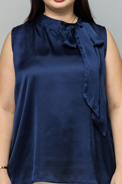 Sleeveless Tie Neck Satin Top