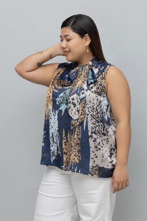 Animal Print Sleeveless Satin Top