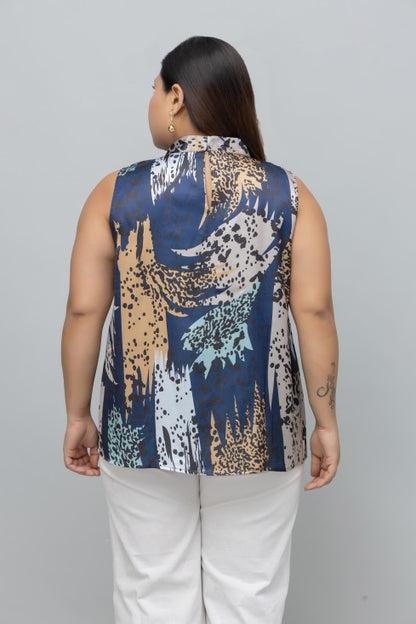 Animal Print Sleeveless Satin Top