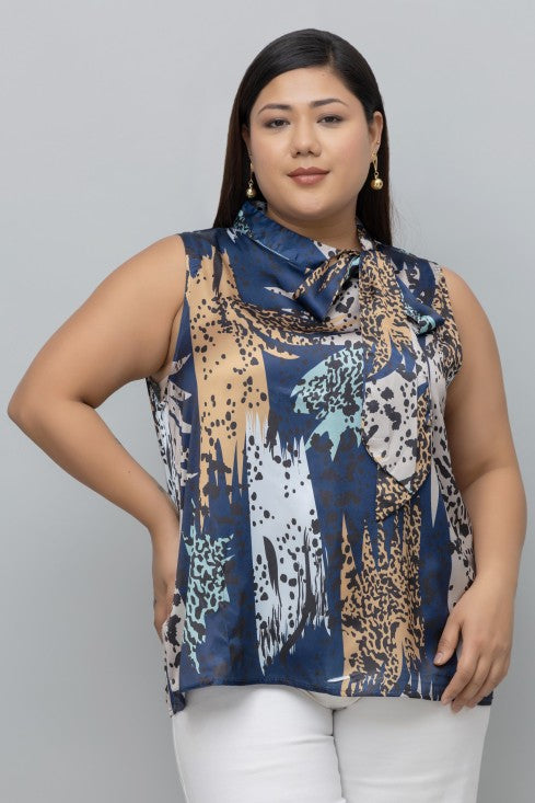 Animal Print Sleeveless Satin Top