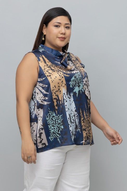 Animal Print Sleeveless Satin Top