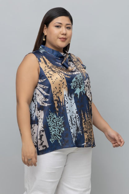 Animal Print Sleeveless Satin Top