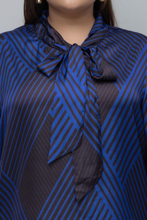 Striped Tie Up Neck Satin Top