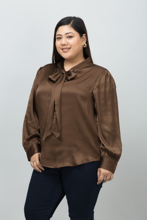 Tie-Up Neck Shirt Style Top