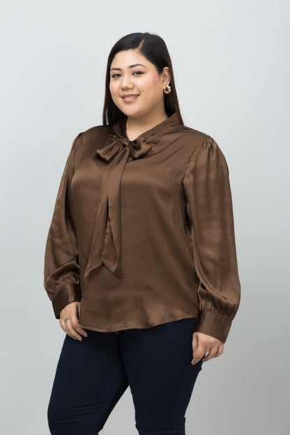 Tie-Up Neck Shirt Style Top