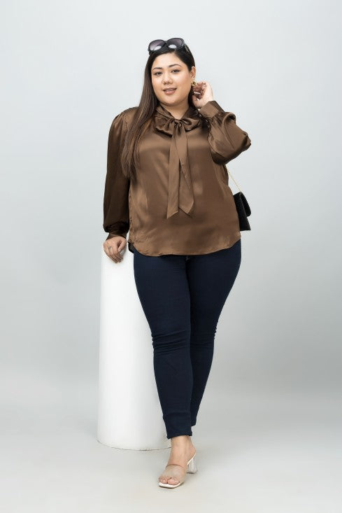 Tie-Up Neck Shirt Style Top