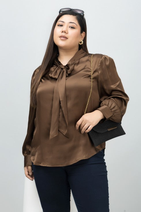 Tie-Up Neck Shirt Style Top