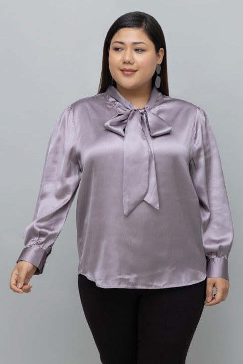 Solid Satin Tie Neck Top