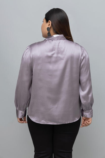 Solid Satin Tie Neck Top