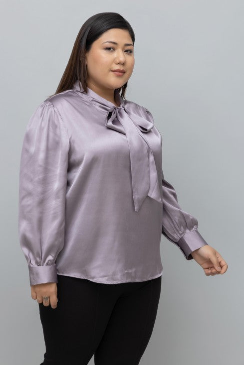 Solid Satin Tie Neck Top