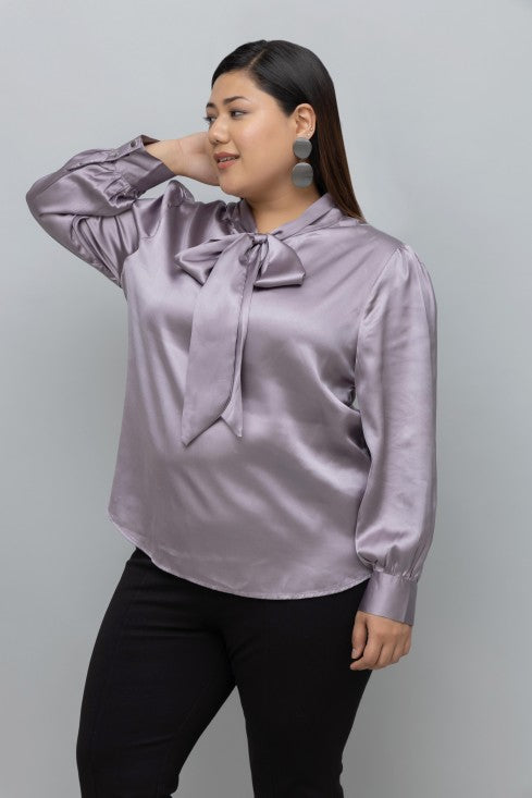 Solid Satin Tie Neck Top