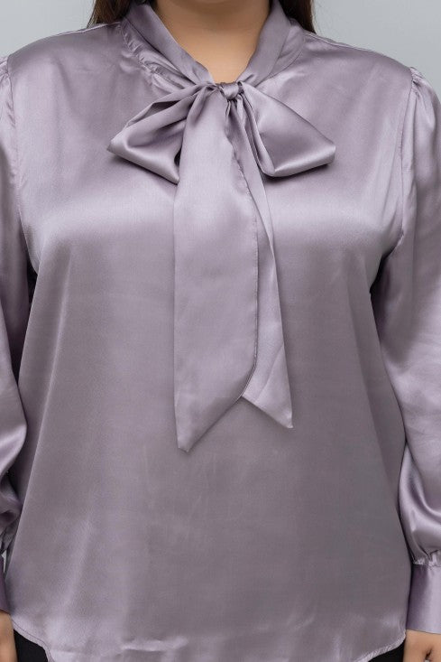 Solid Satin Tie Neck Top