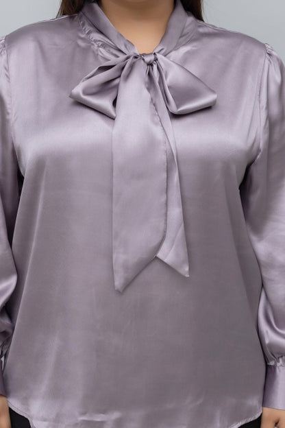 Solid Satin Tie Neck Top