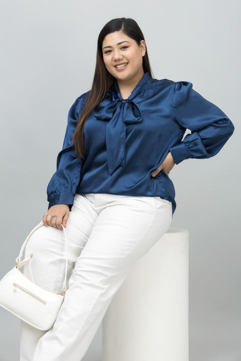 Tie-Up Neck Shirt Style Top