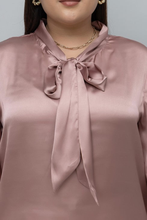 SOLID SATIN TIE NECK TOP