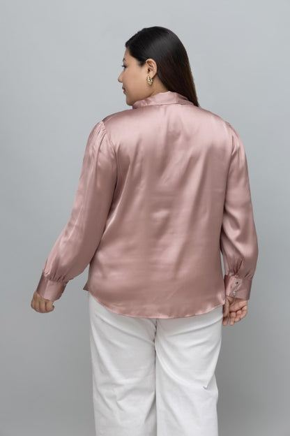 SOLID SATIN TIE NECK TOP