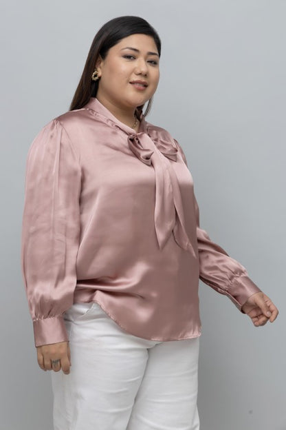 SOLID SATIN TIE NECK TOP