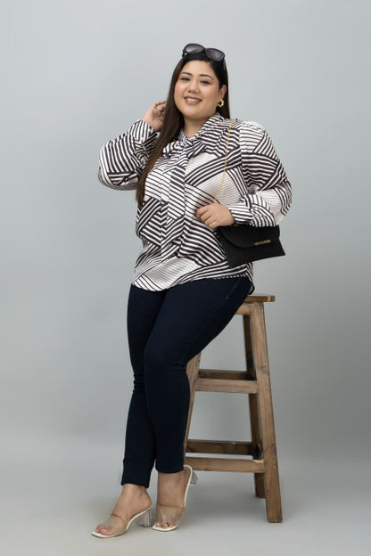 Tie-Up Neck Shirt Style Top