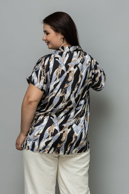 Abstract Casual Short Sleeves Satin Shirt