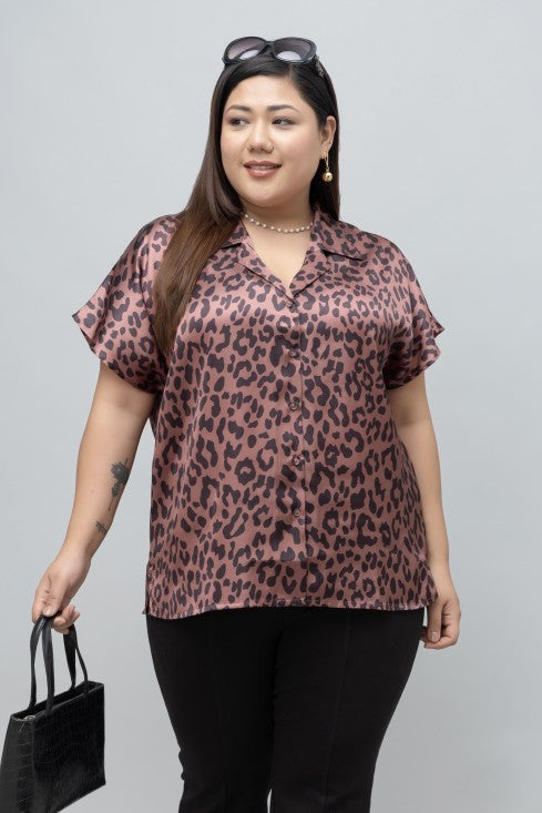 Abstract Print Satin Shirt