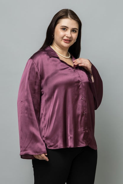Flared Sleeves Casual Satin Shirt