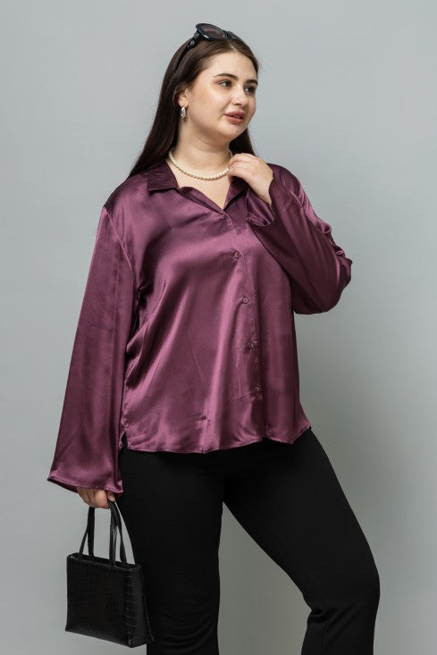 Flared Sleeves Casual Satin Shirt