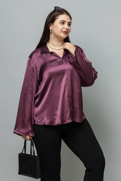 Flared Sleeves Casual Satin Shirt