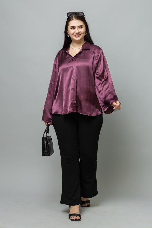 Flared Sleeves Casual Satin Shirt
