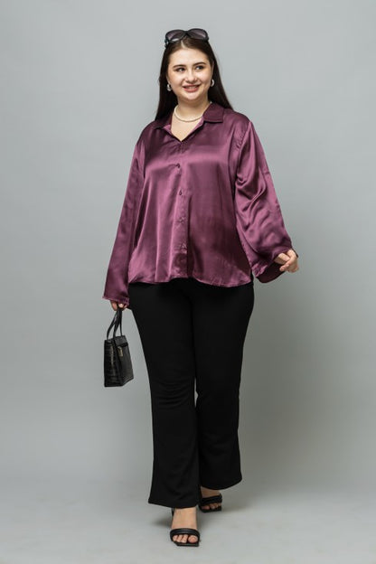 Flared Sleeves Casual Satin Shirt