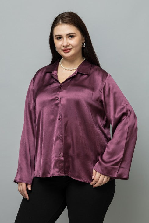 Flared Sleeves Casual Satin Shirt