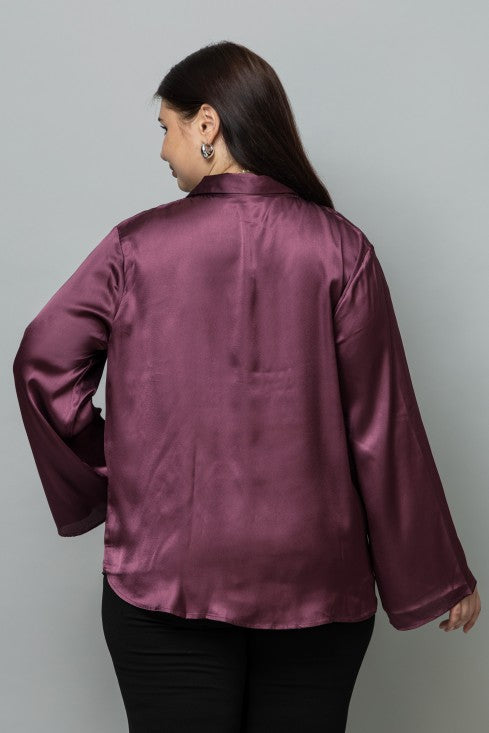 Flared Sleeves Casual Satin Shirt