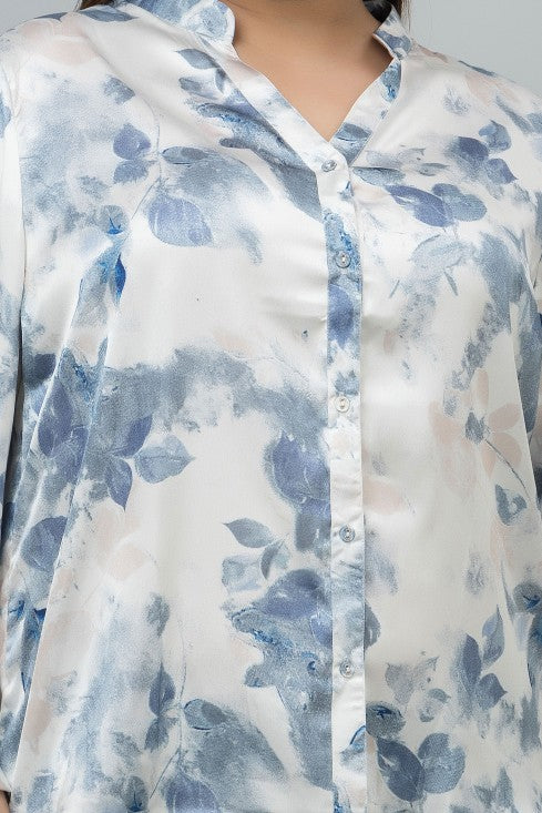 Band Collar Casual Satin Shirt